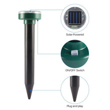 Load image into Gallery viewer, 4 Pack Solar Powered Pest Reject Ultrasonic Sonic Mouse Mole Insect Pest Rodent Repellent LED Light