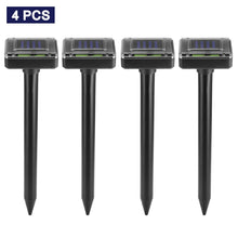 Load image into Gallery viewer, 4 Pack Solar Powered Pest Reject Ultrasonic Sonic Mouse Mole Insect Pest Rodent Repellent LED Light
